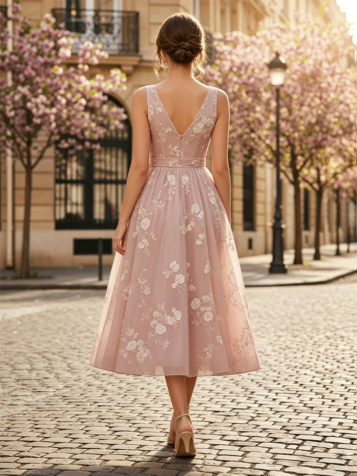 Tulle A Line V Neck Bow Cocktail Dresses