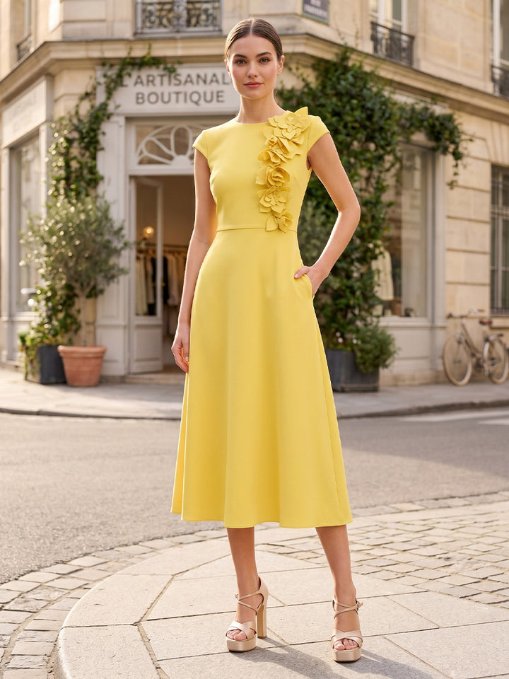 Chiffon A Line Scoop Neck 3D Flowers Pocket Cocktail Dresses