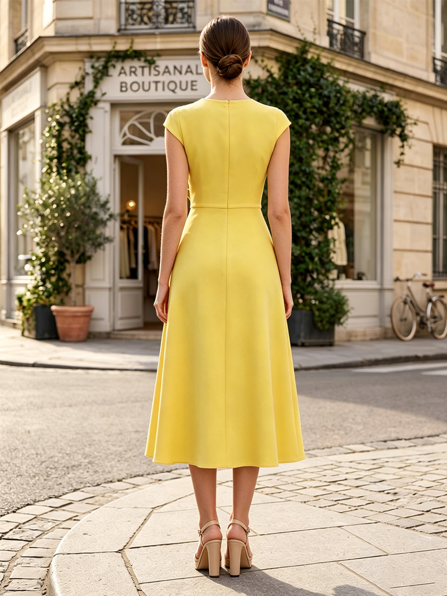 Chiffon A Line Scoop Neck 3D Flowers Pocket Cocktail Dresses