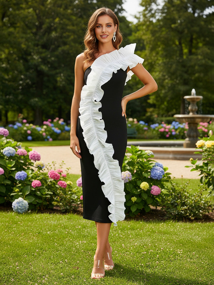 Chiffon Mermaid One Shoulder Ruffles Cocktail Dresses