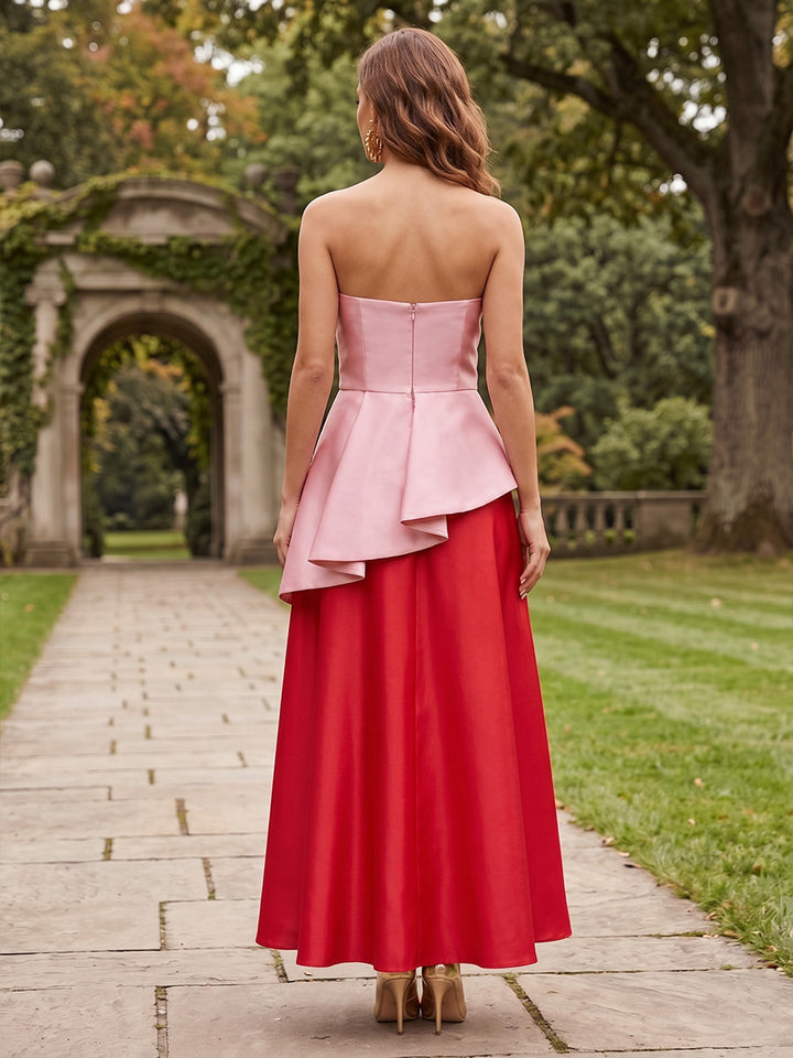 Satin A Line Strapless Ruched Pleats Cocktail Dresses