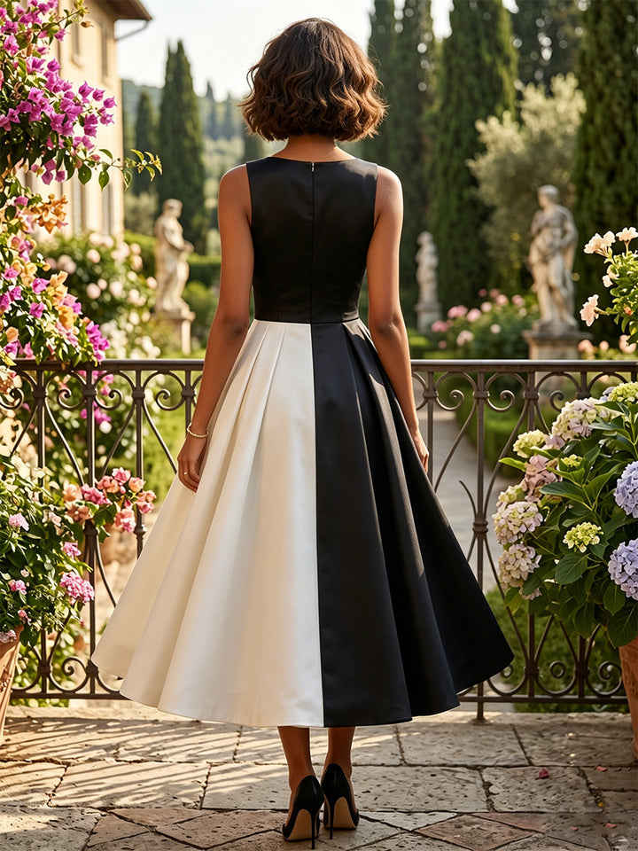 Satin A Line Scoop Neck Pleats Simple Cocktail Dresses