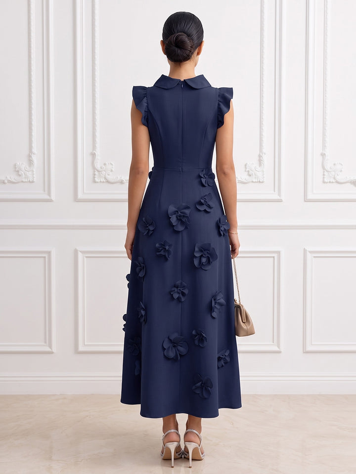 Satin A Line Scoop Neck Ankle Length Ruffles Sleeves Cocktail Dresses