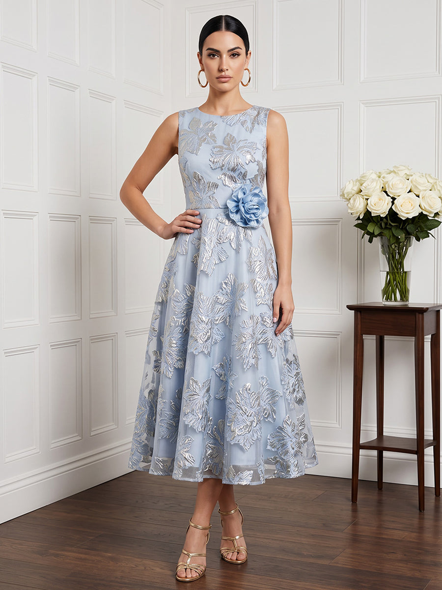 Tulle A Line Jewel Neck Tea Length Sequin Embroidery Cocktail Dresses