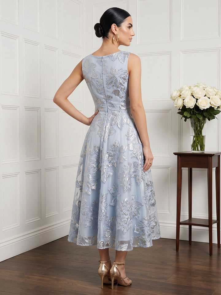 Tulle A Line Jewel Neck Tea Length Sequin Embroidery Cocktail Dresses