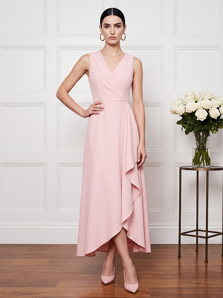 Satin A Line V Neck Hi Lo Ruffles Cocktail Dresses
