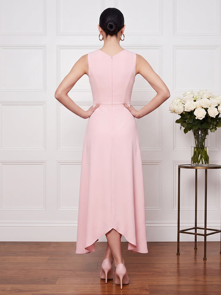Satin A Line V Neck Hi Lo Ruffles Cocktail Dresses