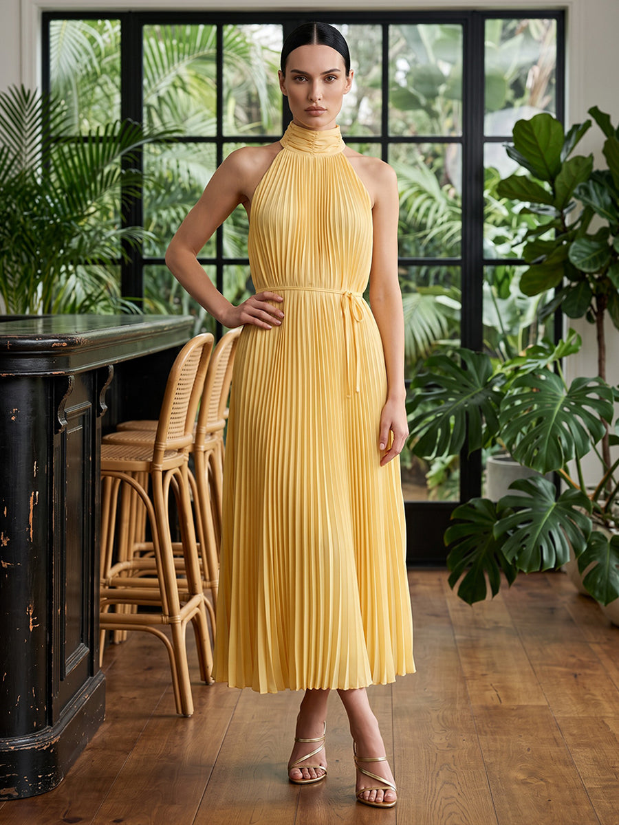 Chiffon A Line Halter Ankle Length Pleats Cocktail Dresses