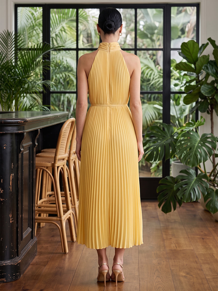 Chiffon A Line Halter Ankle Length Pleats Cocktail Dresses