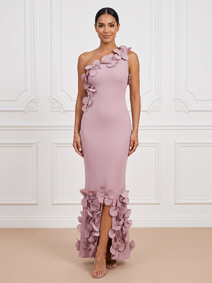 Satin Sheath One Shoulder Hi Lo with Slit Cocktail Dresses