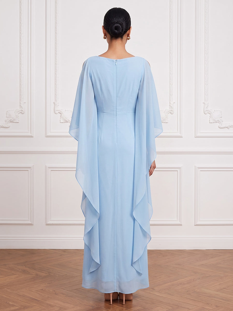 Chiffon Kaftan Scoop Neck Ankle Length Cape Sleeve Cocktail Dresses