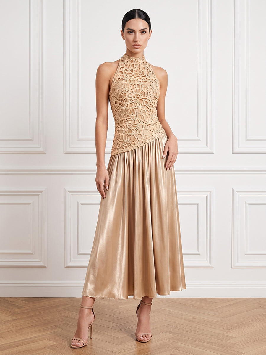 Laces A Line Halter Ankle Length Pleats Cocktail Dresses