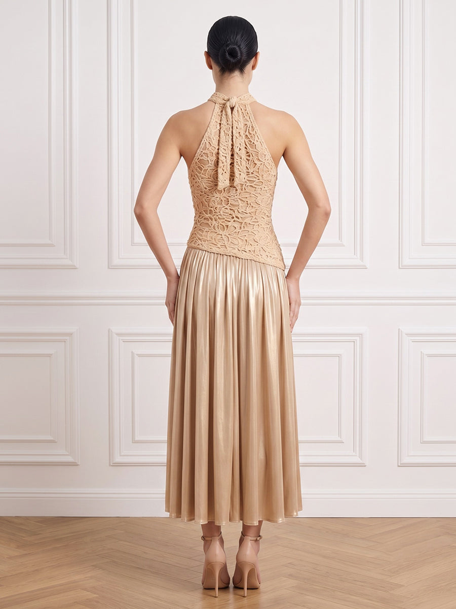 Laces A Line Halter Ankle Length Pleats Cocktail Dresses