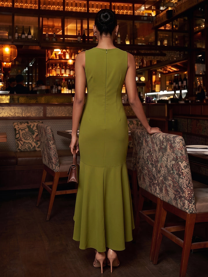 Satin Sheath Jewel Neck Hi Lo Ruffles Cocktail Dresses