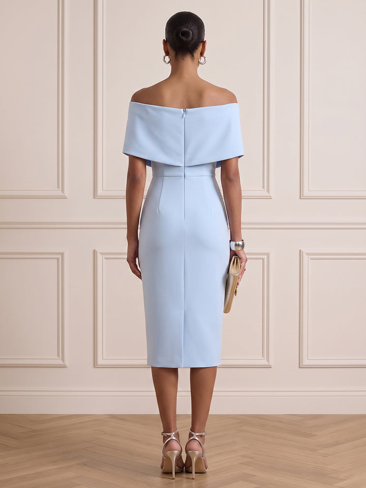 Satin Sheath Off the Shoulder Knee Length Ruched Cocktail Dresses