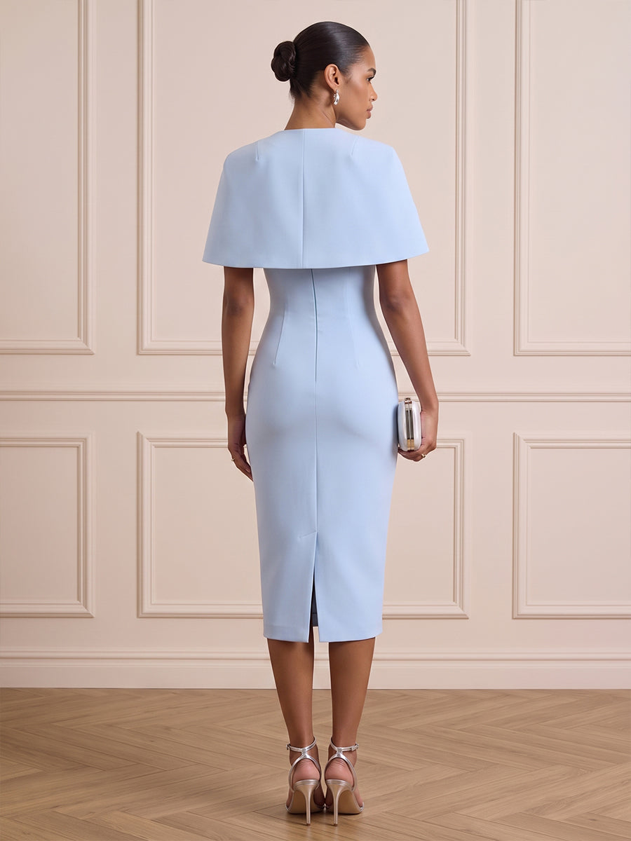 Satin Sheath Round Neck Tea Length with Cape Cocktail Dresses