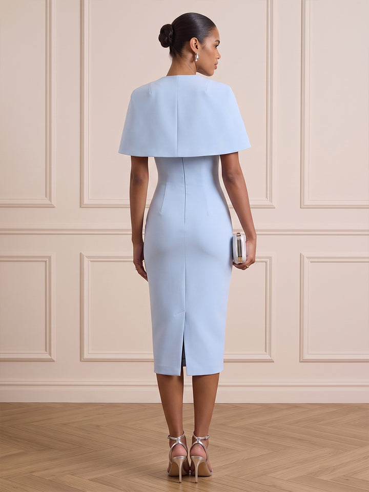 Satin Sheath Round Neck Tea Length with Cape Cocktail Dresses