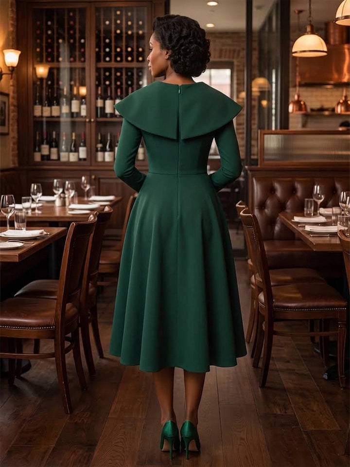 Satin A Line V Neck Tea Length Fitted Waist Cocktail Dresses