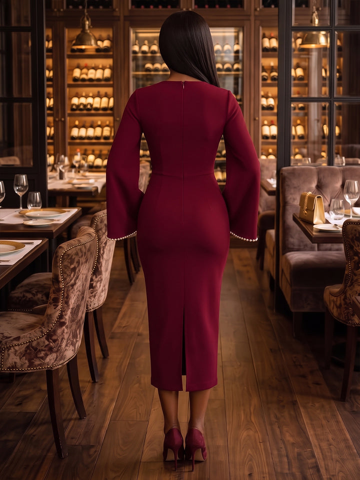 Satin Sheath Square Neck Tea Length Fitted Waist Cocktail Dresses