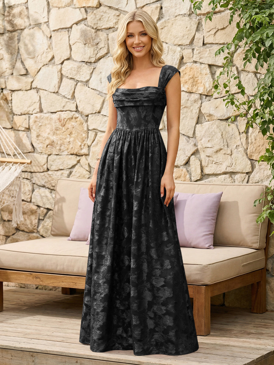 Floral Cowl Neck A Line Pleats Formal Dresses