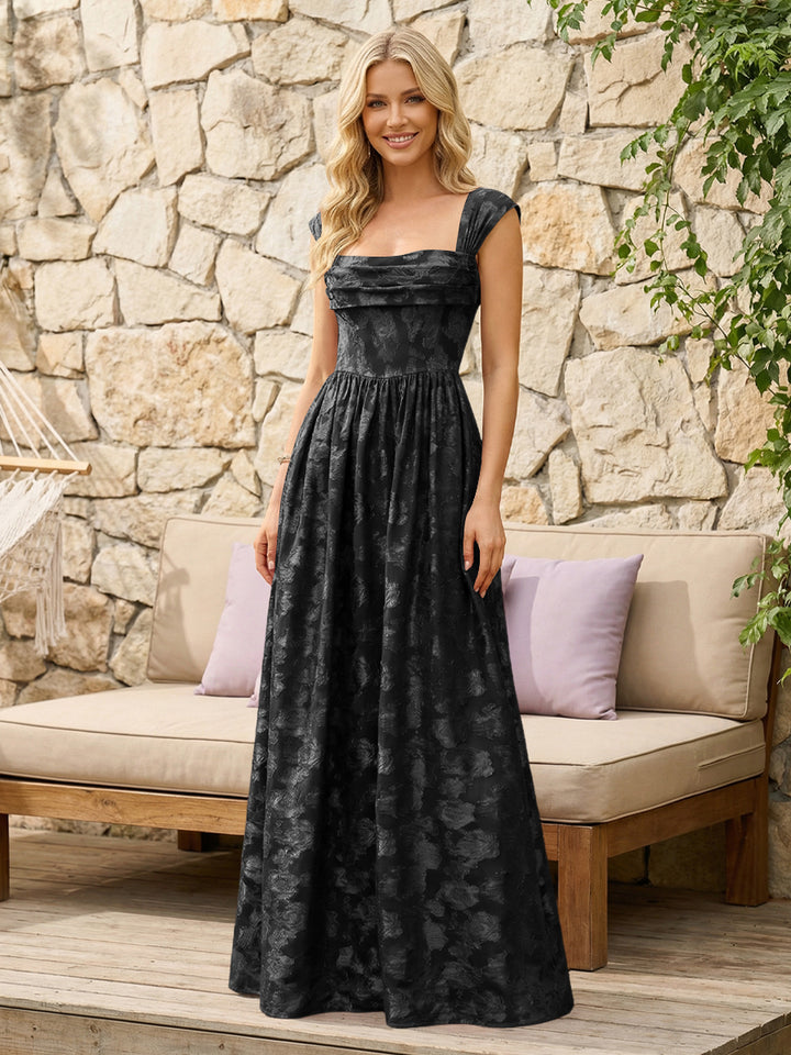 Floral Cowl Neck A Line Pleats Formal Dresses