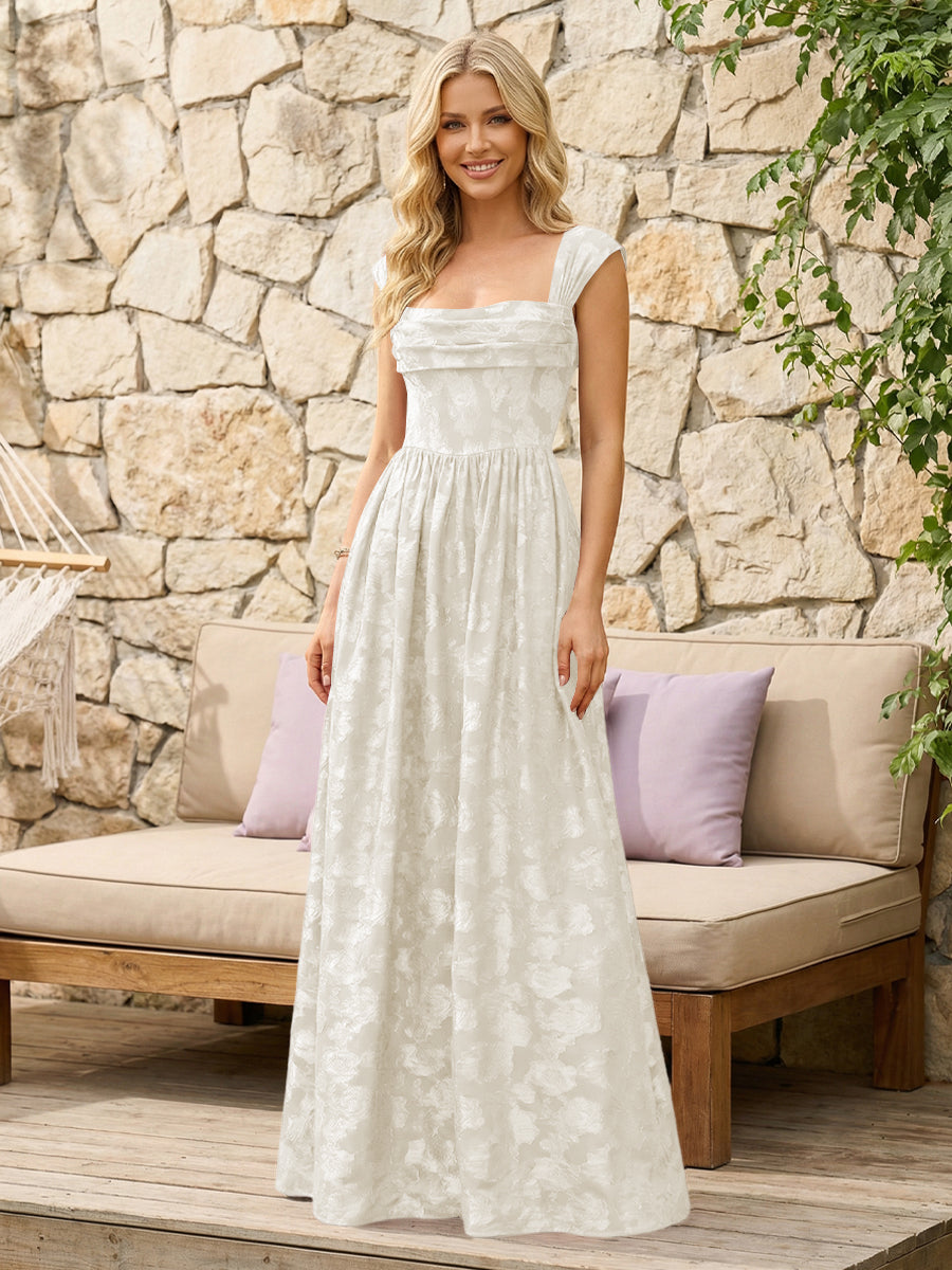 Floral Cowl Neck A Line Pleats Formal Dresses