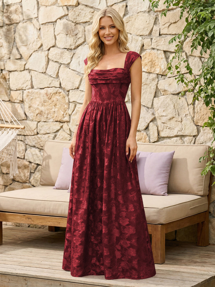 Floral Cowl Neck A Line Pleats Formal Dresses