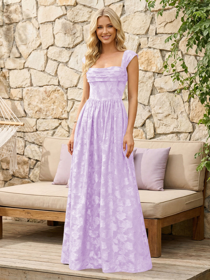 Floral Cowl Neck A Line Pleats Formal Dresses