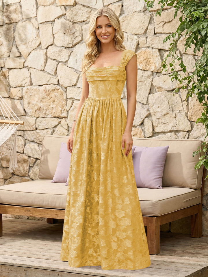Floral Cowl Neck A Line Pleats Formal Dresses