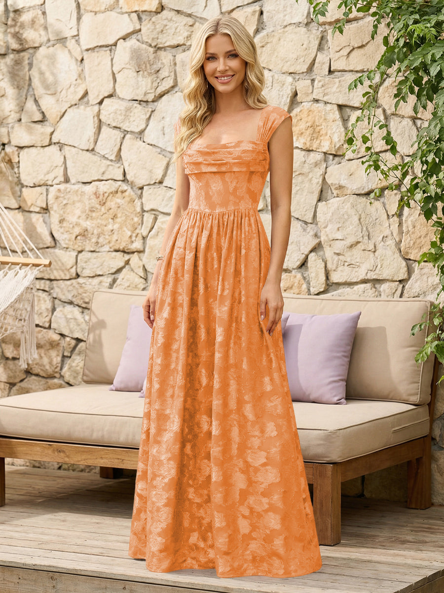 Floral Cowl Neck A Line Pleats Formal Dresses