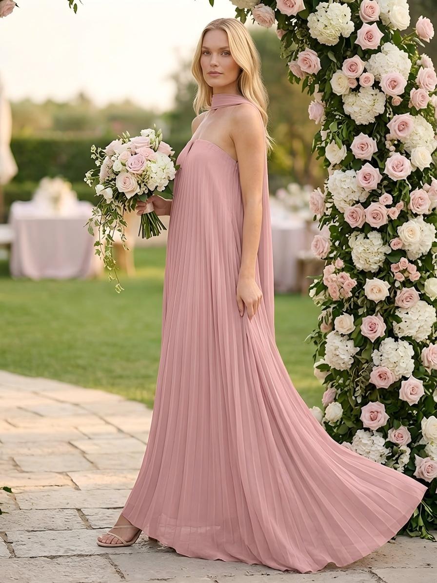 Strapless A Line Pleats Formal Dresses with Scarf