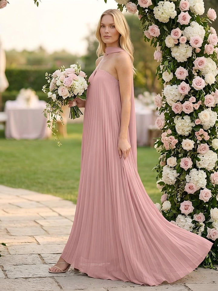 Strapless A Line Pleats Formal Dresses with Scarf