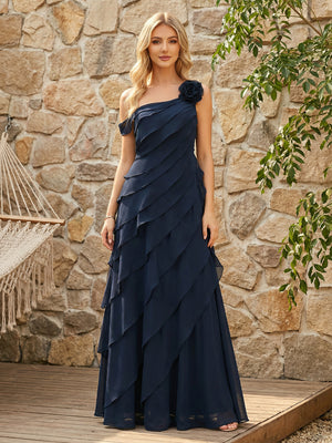 Chiffon One Shoulder Ruffles Wedding Guest Dresses