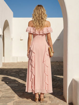 Chiffon Off the Shoulder Ruffles Wedding Guest Dresses