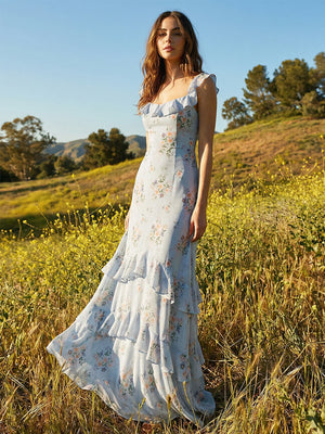 Floral Ruffles A Line Wedding Guest Dresses Tiered Party Gowns