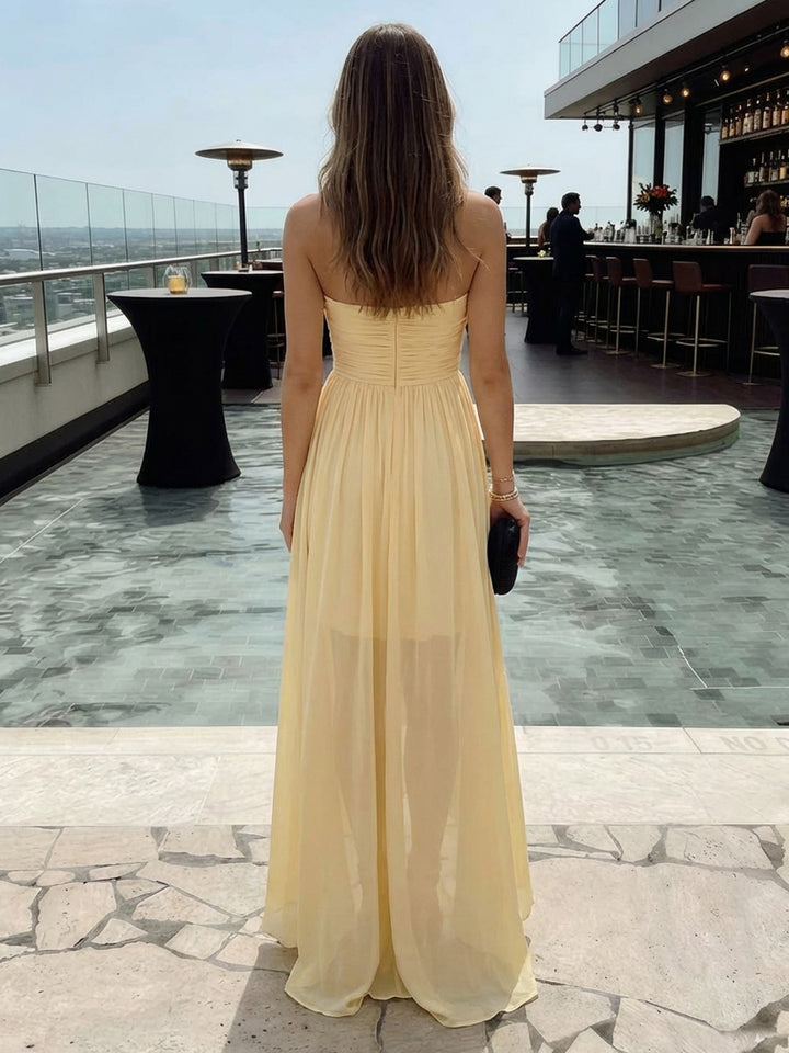 Chiffon A Line Strapless High Low Wedding Guest Dresses