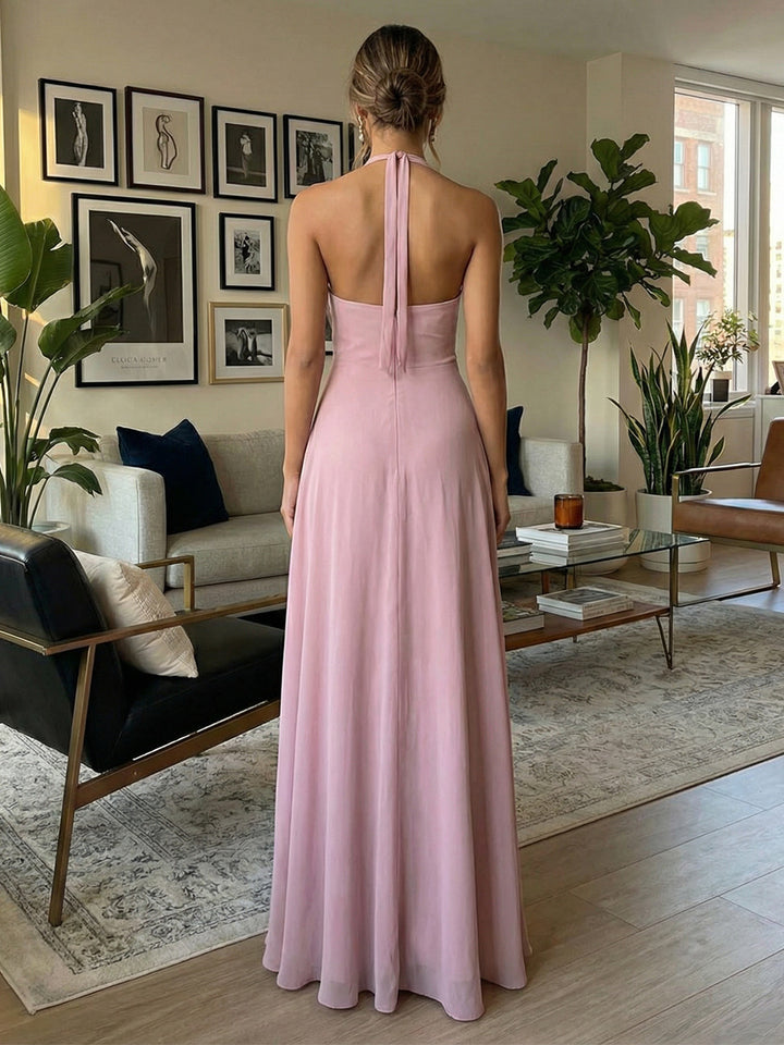 Chiffon A Line V Neck Floor Length Wedding Guest Dresses