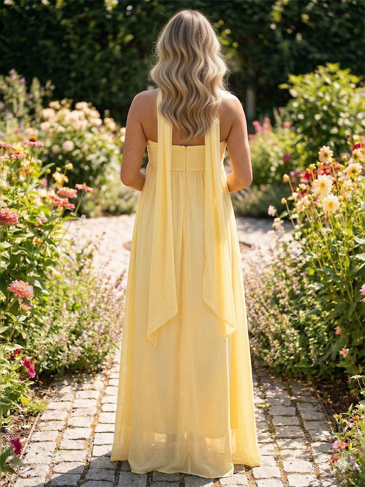 Chiffon A Line Strapless Floor Length Wedding Guest Dresses