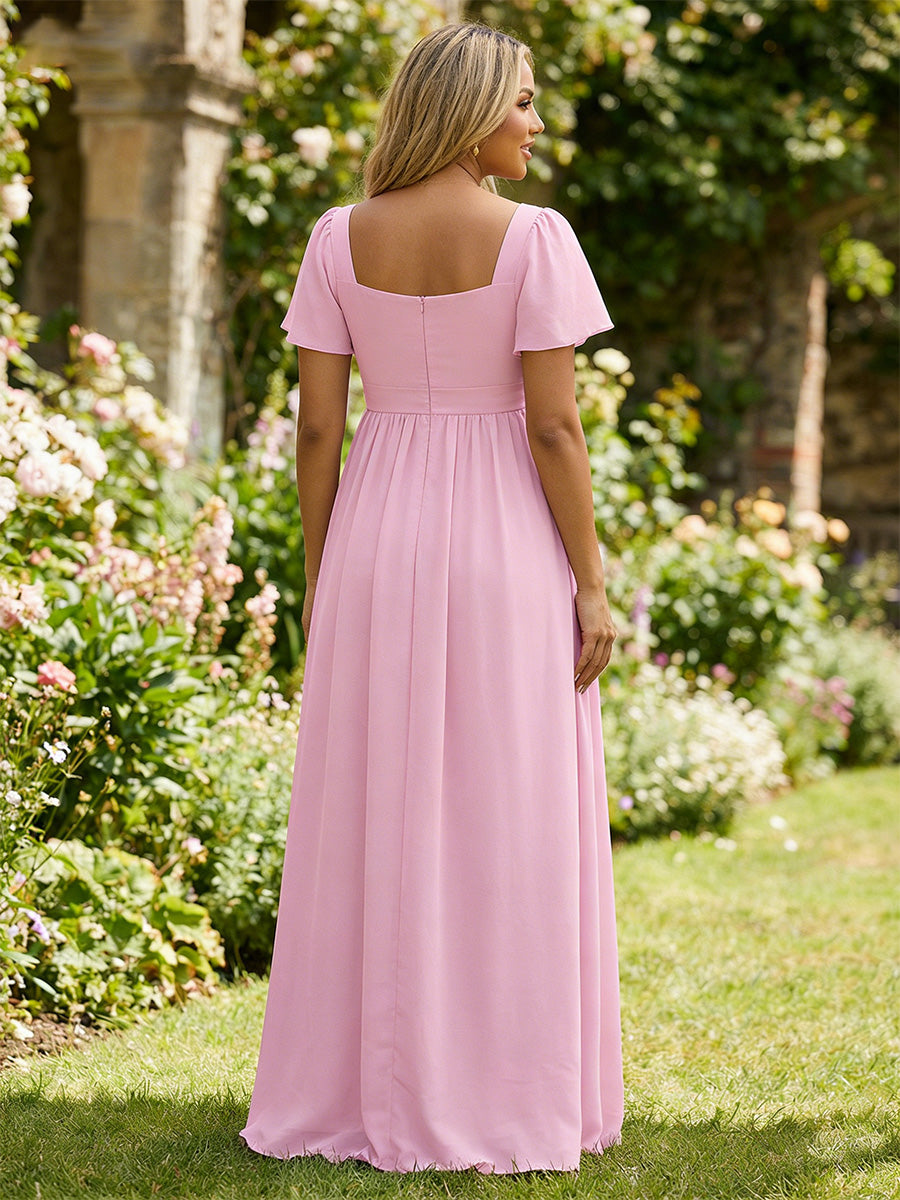Chiffon A Line Sweetheart Floor Length Wedding Guest Dresses