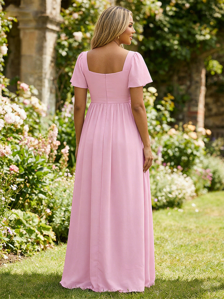 Chiffon A Line Sweetheart Floor Length Wedding Guest Dresses