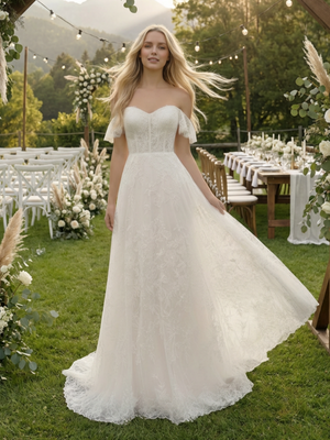 Laces A Line Off the Shoulder Long Wedding Dresses