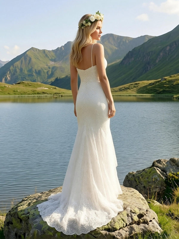 Laces Mermaid Strapless Long Wedding Dresses