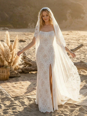 Laces Mermaid Spaghetti Straps Long Wedding Dresses