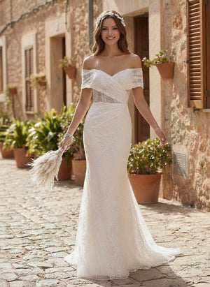 Laces Mermaid Off the Shoulder Long Wedding Dresses