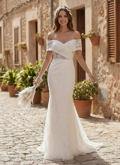 Laces Mermaid Off the Shoulder Long Wedding Dresses