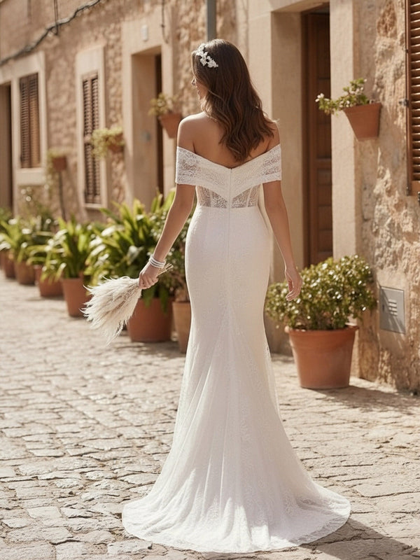 Laces Mermaid Off the Shoulder Long Wedding Dresses