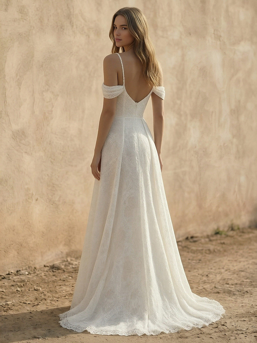 Laces A Line Spaghetti Straps Long Wedding Dresses