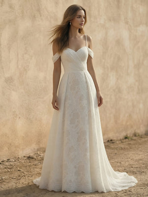 Laces A Line Spaghetti Straps Long Wedding Dresses