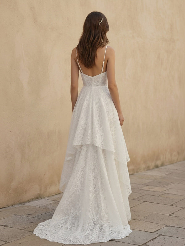 Laces A Line Spaghetti Straps Long Wedding Dresses