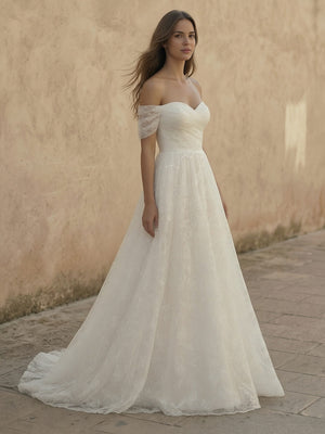 Laces A Line Off the Shoulder Long Wedding Dresses